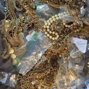 3 LB Elegant Gold & Silver Jewelry Lot~ all wearable necklaces rings, br…